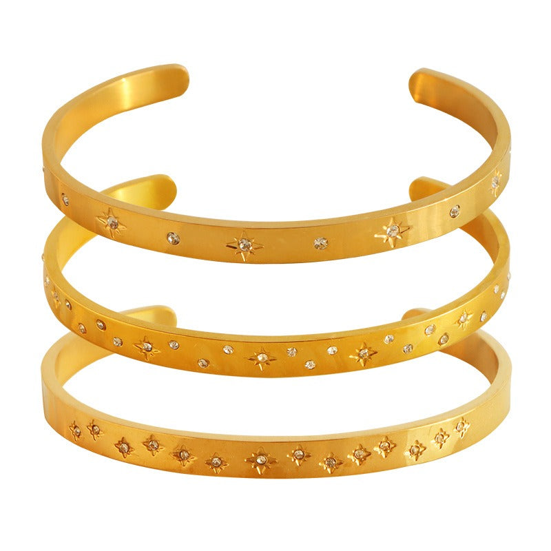 Wholesale Retro Style Zircon Set 18K Gold Plated Titanium Steel Bracelet